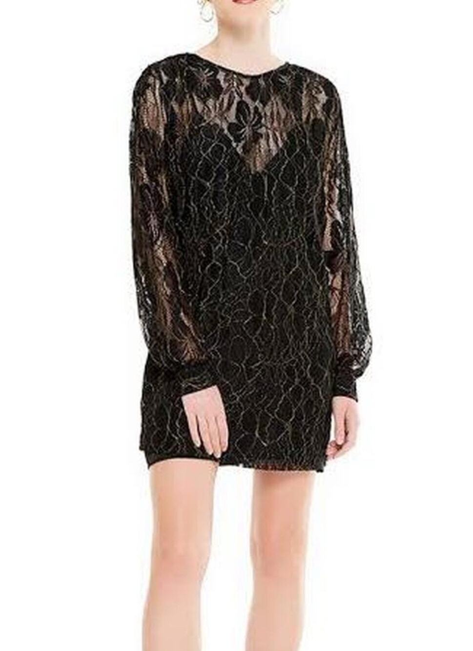 Alice McCall Mini Dress Black & Gold Sheer Lace Oh Darling Long Sleeve